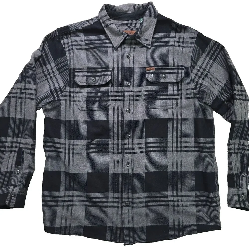 Orvis Gray Black Plaid Big Bear Heavyweight Flannel Long Sleeve Shirt Jacket XL